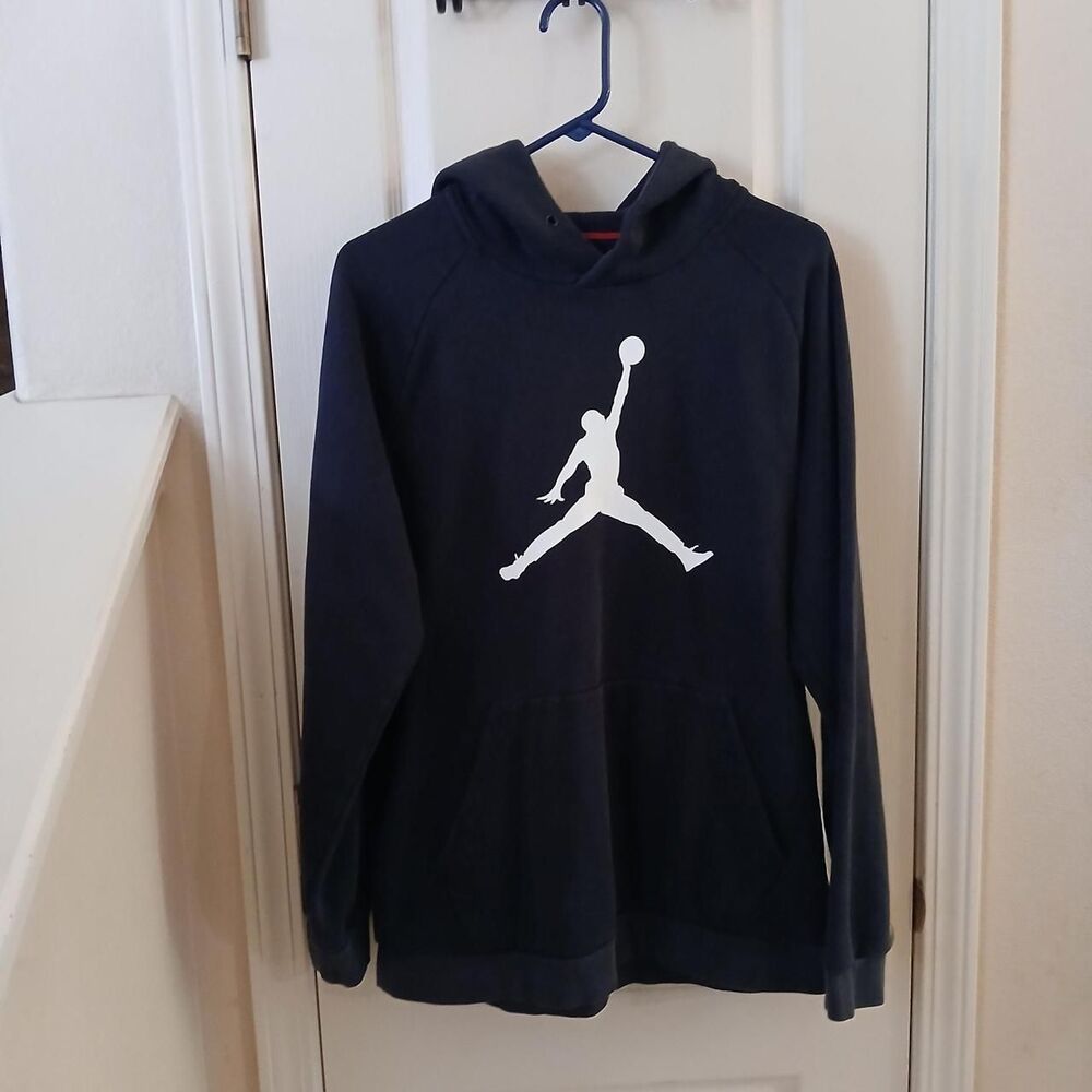 Nike Jordan Jumpman White Logo Black Pullover Hoodie L Streetwear Gorpcore Y2K